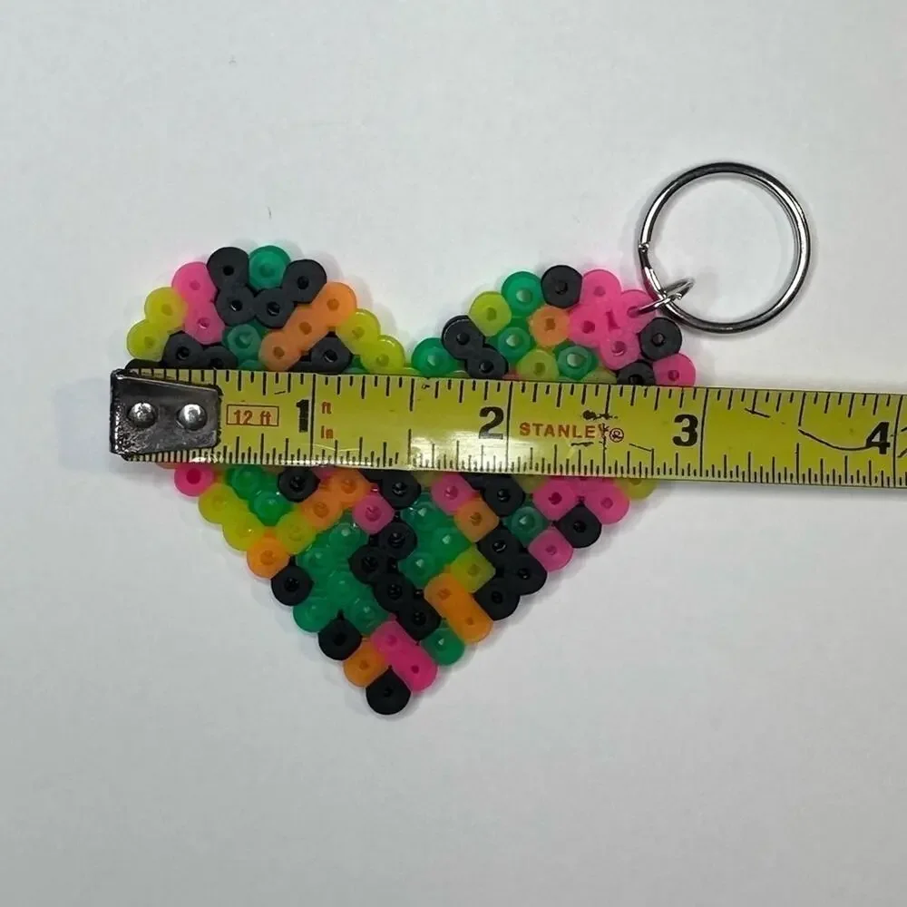 Neon and black heart keychain handmade perler bead